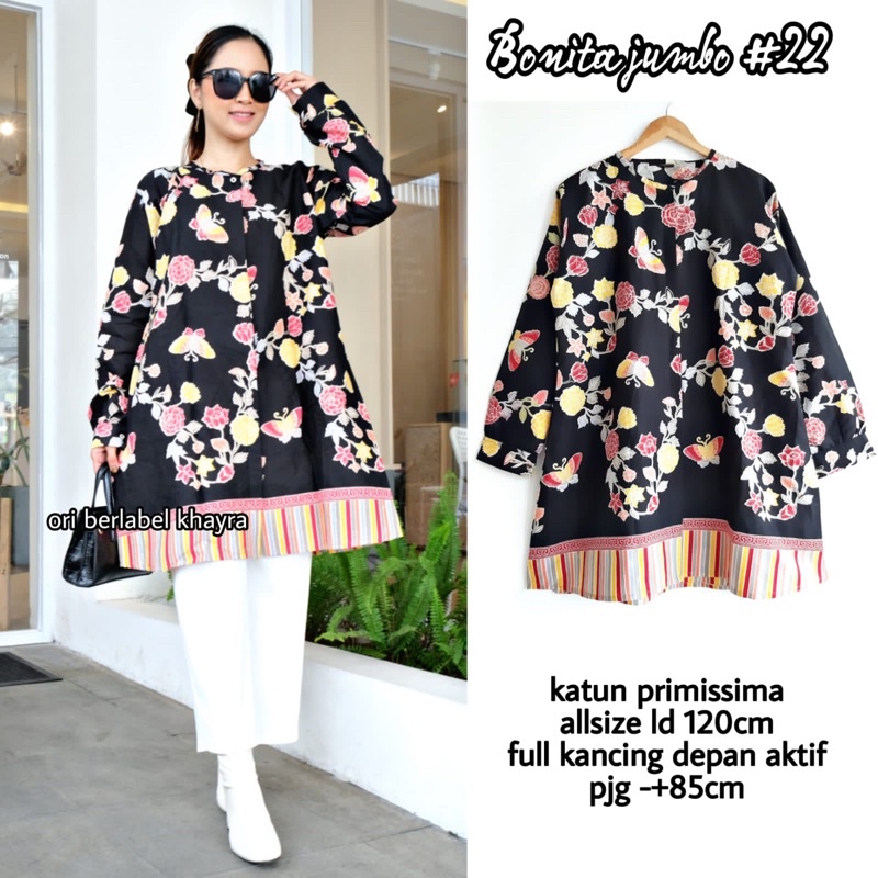 Dress Tunik Batik Wanita Kerja Moder Busui Kancing Depan Muslimah Lengan Panjang Size XS S M L Xl XX