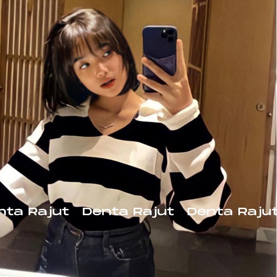 Diskon sekarang--SWEATER FUJI /BAJU RAJUT FUJI /SWEATER CROP FUJI/FUJI/CROP RAJUT ALDA STRIP READY G