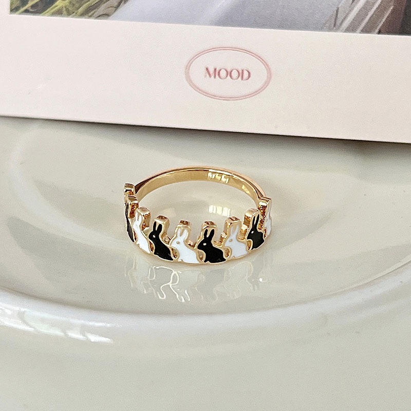 Cincin Model Terbuka Bahan Alloy Plating Gold Desain Kelincihatiberlian Imitasi Gaya Korea Untuk Wanita