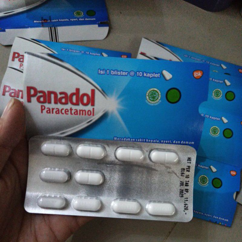 Panadol Paracetamol Biru Hijau Obat Sakit kepala Nyeri Demam Flu 1 strip