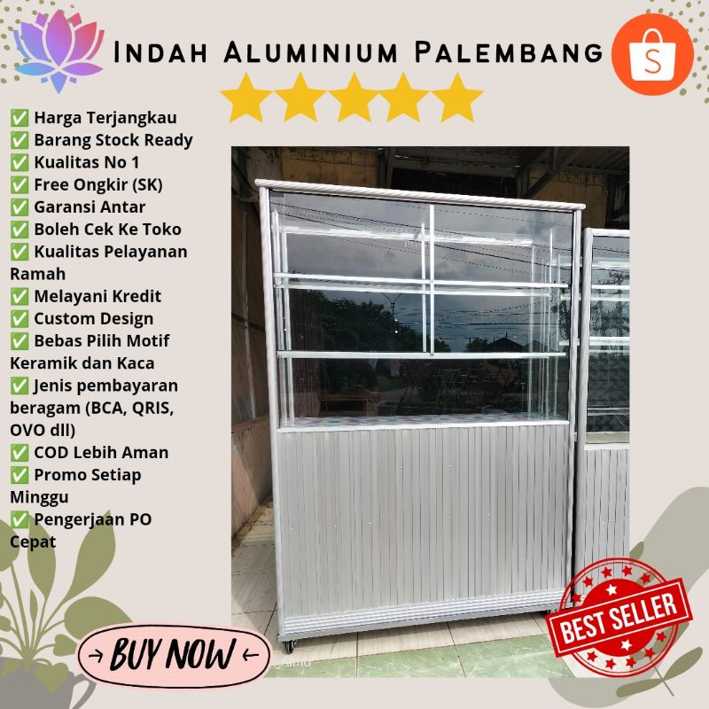 ETALASE JUALAN JUMBO (FREE RODA+LACI) ALUMIMIUM MURAH PALEMBANG
