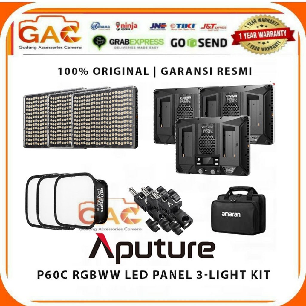 Aputure amaran P60c RGBWW LED Panel 3 Light Kit / P60c 3L - ORI RESMI