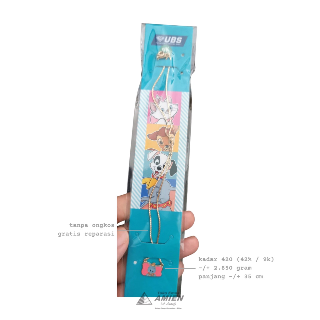 Toko Emas Amien Kalung Anak Emas Asli UBS Kadar 420 (42% / 9K) 2.850 Gram - Disney Animals Gajah Dum