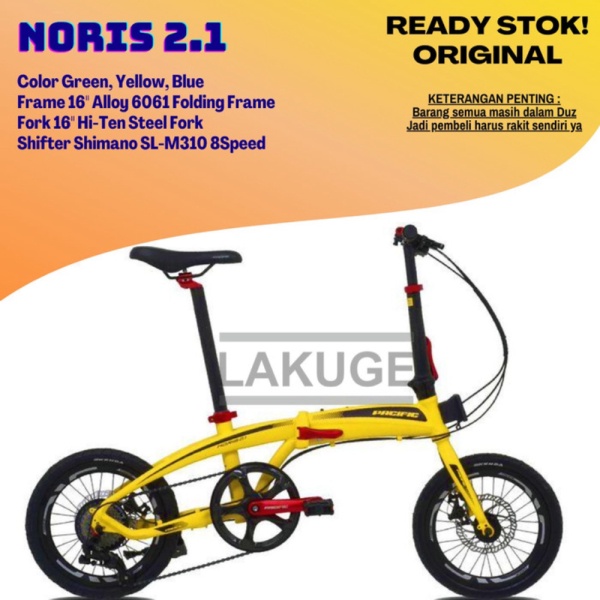 Unik Sepeda Lipat Folding Bike Pacific Noris 2.1 8 Speed - Kuning Murah