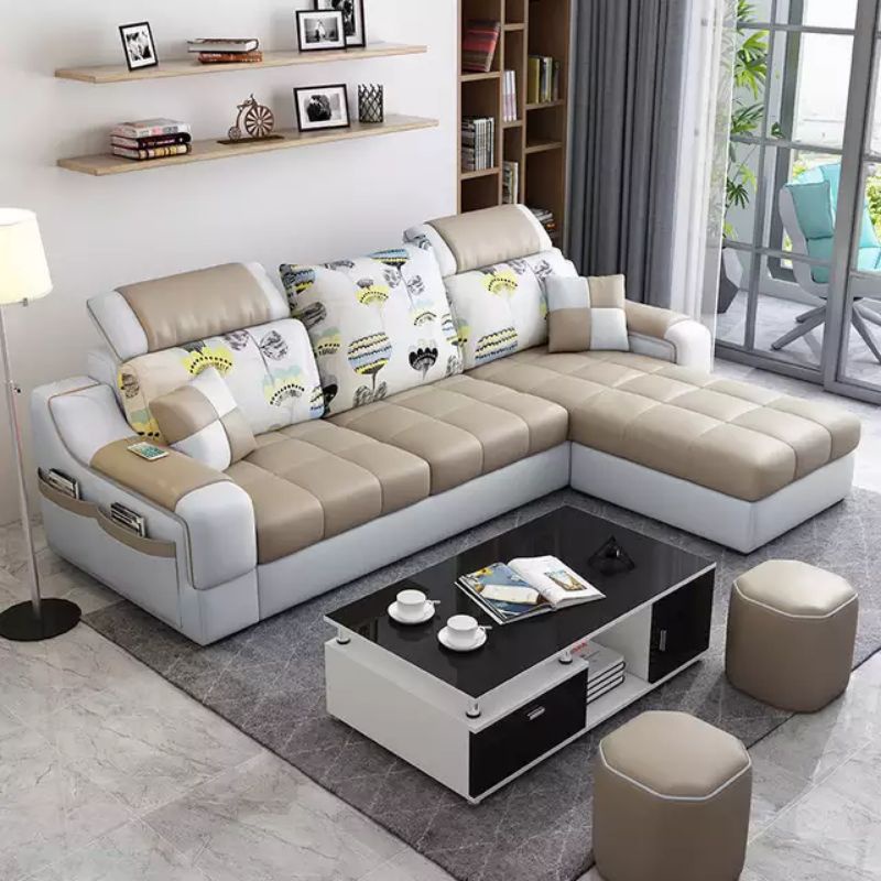 sofa santai minimalis modern model L shape bahan kulit