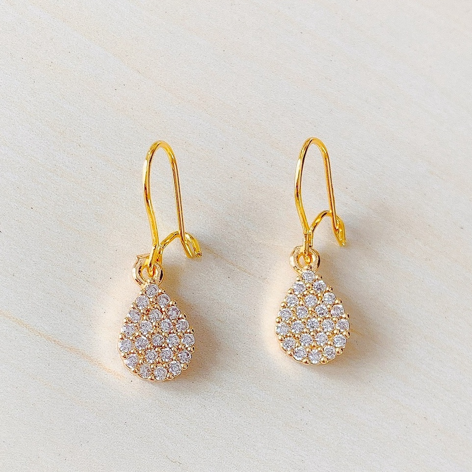 COD ❤️Anting Wanita Oval Tetes Full Zirconia Gold