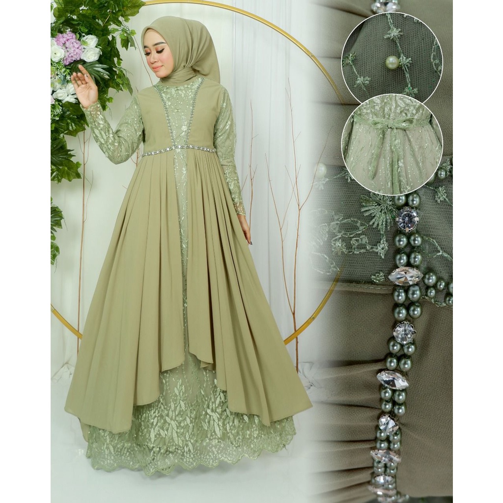 Gamis Diana || Gamis Wisuda Remaja Terbaru || Terlaris Gamis Pesta Tille Tuton Premium Kombinasi Cerutty || Gamis Seragam Pesta Modern 2022