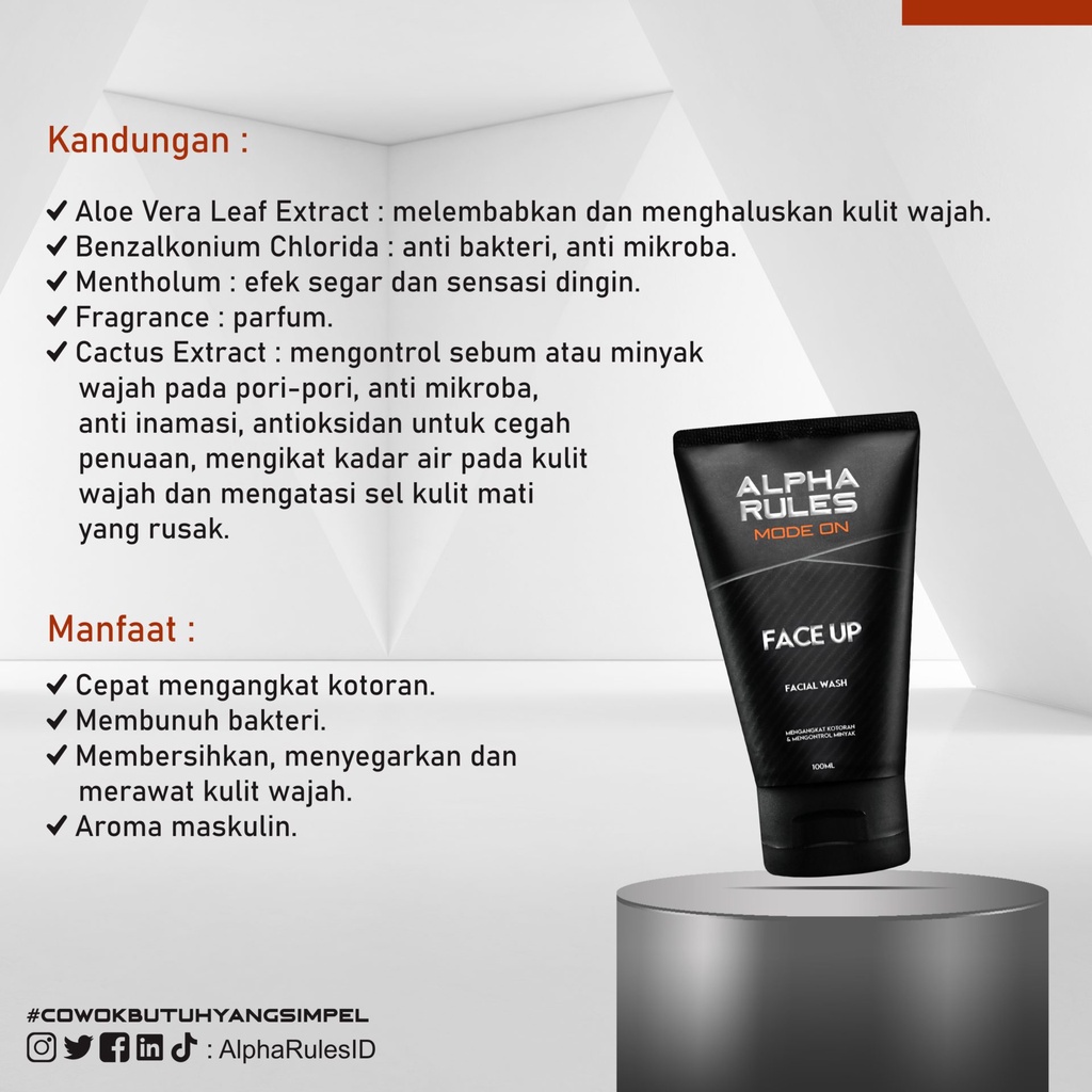 [Per Buah] ALPHA RULES Face Up Sabun Cuci Muka Pria Pembersih Wajah Original BPOM