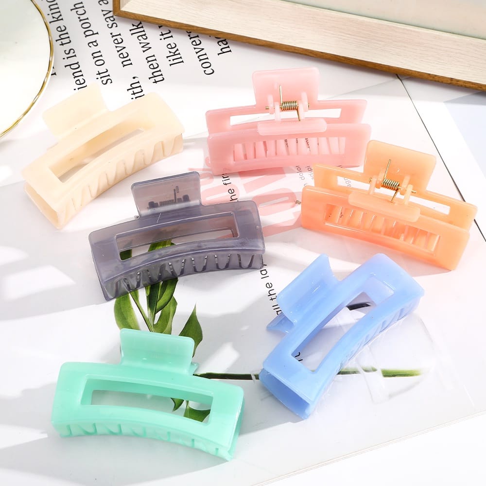 JEDAI DOFF 8.5CM JELLY Model Kotak Bolong Warna Pastel Jepit Rambut Matte Besar Bentuk Persegi - Square Hair Claw Clips - MY