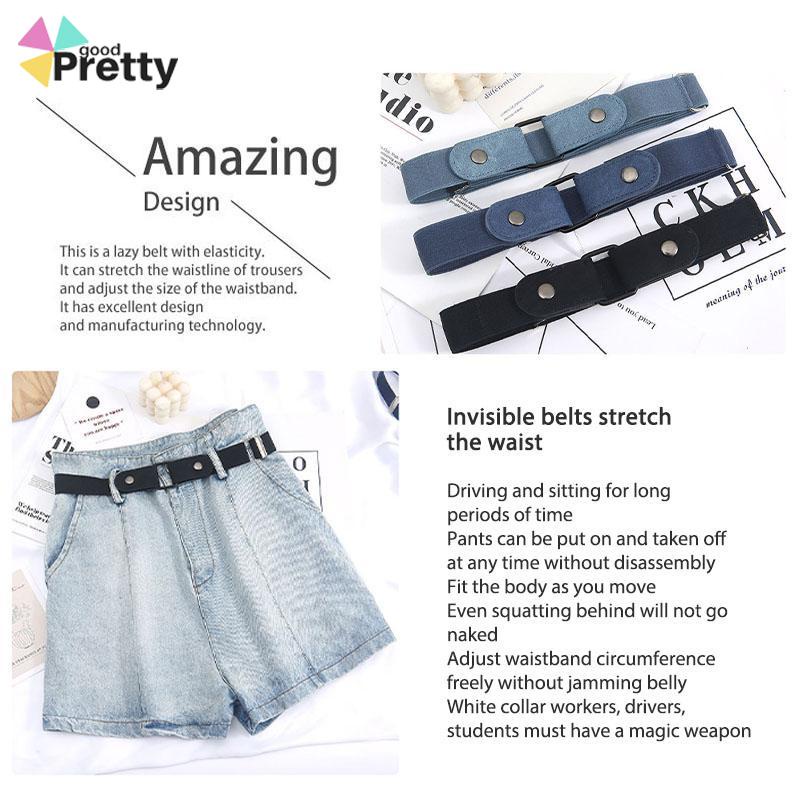 Jeans Belt elastis pria serbaguna tak terlihat lubang elastis wanita bebas dekoratif ins gaya sabuk malas - PD