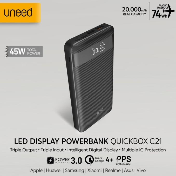 UNEED 20000MAH POWERBANK SUPPORT LAPTOP 45W QC 4.0 PD 3.0 PPS - UPB152 GFHT64769FR