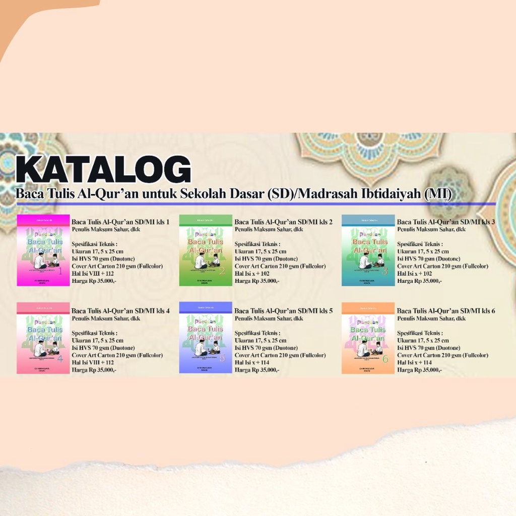 Baca Tulis Al-Quran (BTQ) SD Kelas 1,2,3,4,5,6 - CV Indradjaya