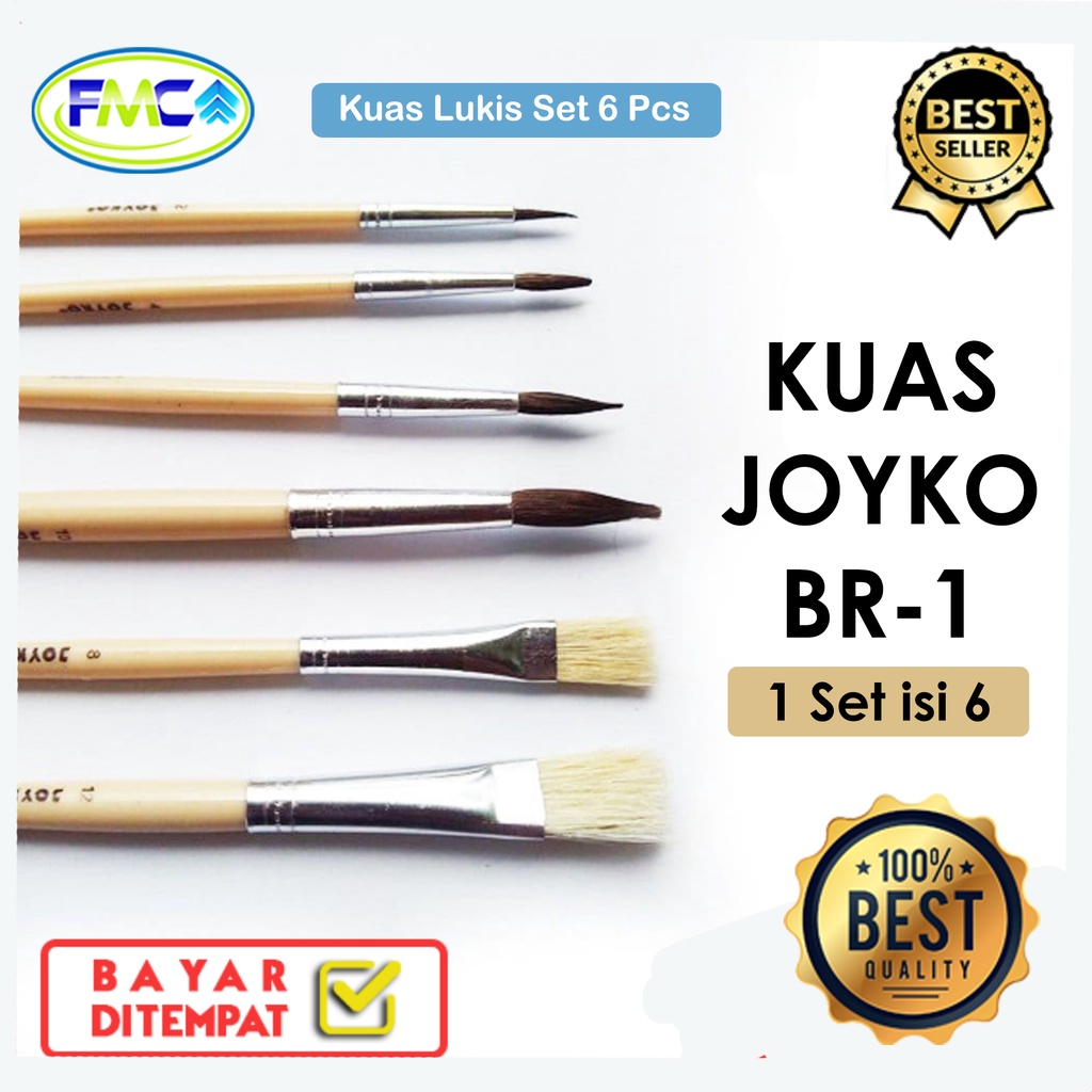 Kuas Lukis Set 6 Pcs Joyko Kuas Cat Air Melukis Mewarnai no 2, 4, 6, 8, 10, 12 Paint Brush Murah Kualitas Kuas Lembut
