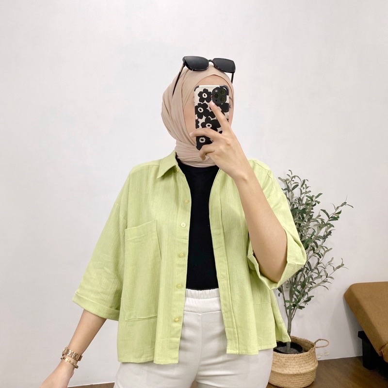 COZIE TOP KEMEJA LINEN-Lime