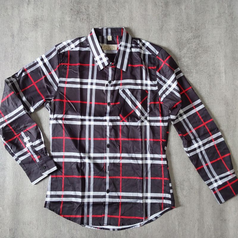 Kemeja Tangan Panjang Pria Satin Burbeerryy Giant Check Import