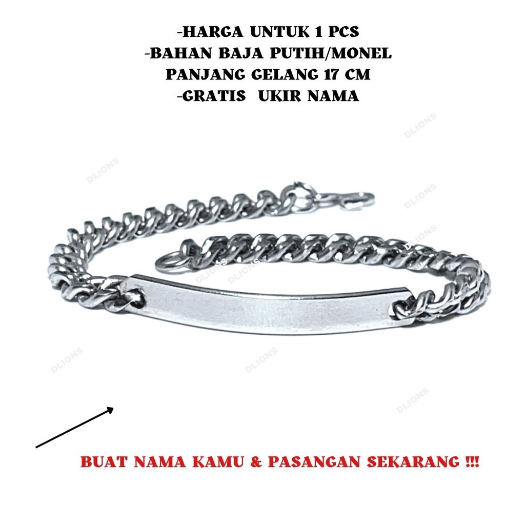 GELANG NAMA,GELANG WANITA UKIR NAMA,GELANG PRIA UKIR NAMA,GELANG MONEL REMAJA-DEWASA,PANJANG 17 CM,LEBAR 5 ML,100% GARANSI UANG KEMBALI JIKA BERKARAT !!!