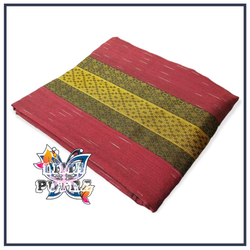 Kain Tenun Lurik Hujan Gerimis Dengan Tumpal Songket Dobi Merah Kombinasi Kuning