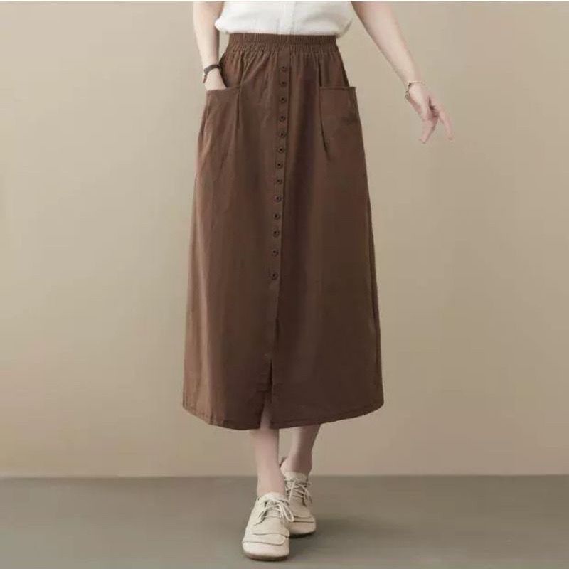 DEVAN SKIRT | ROK KANCING PANJANG WANITA BAHAN KATUN SIGARET