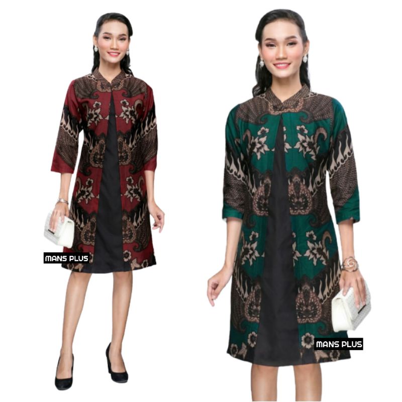 Dress Wanita Batik Jumbo Modern XXXL Dress Tunik Batik Big Size 4L-5L Seragam DHL-L