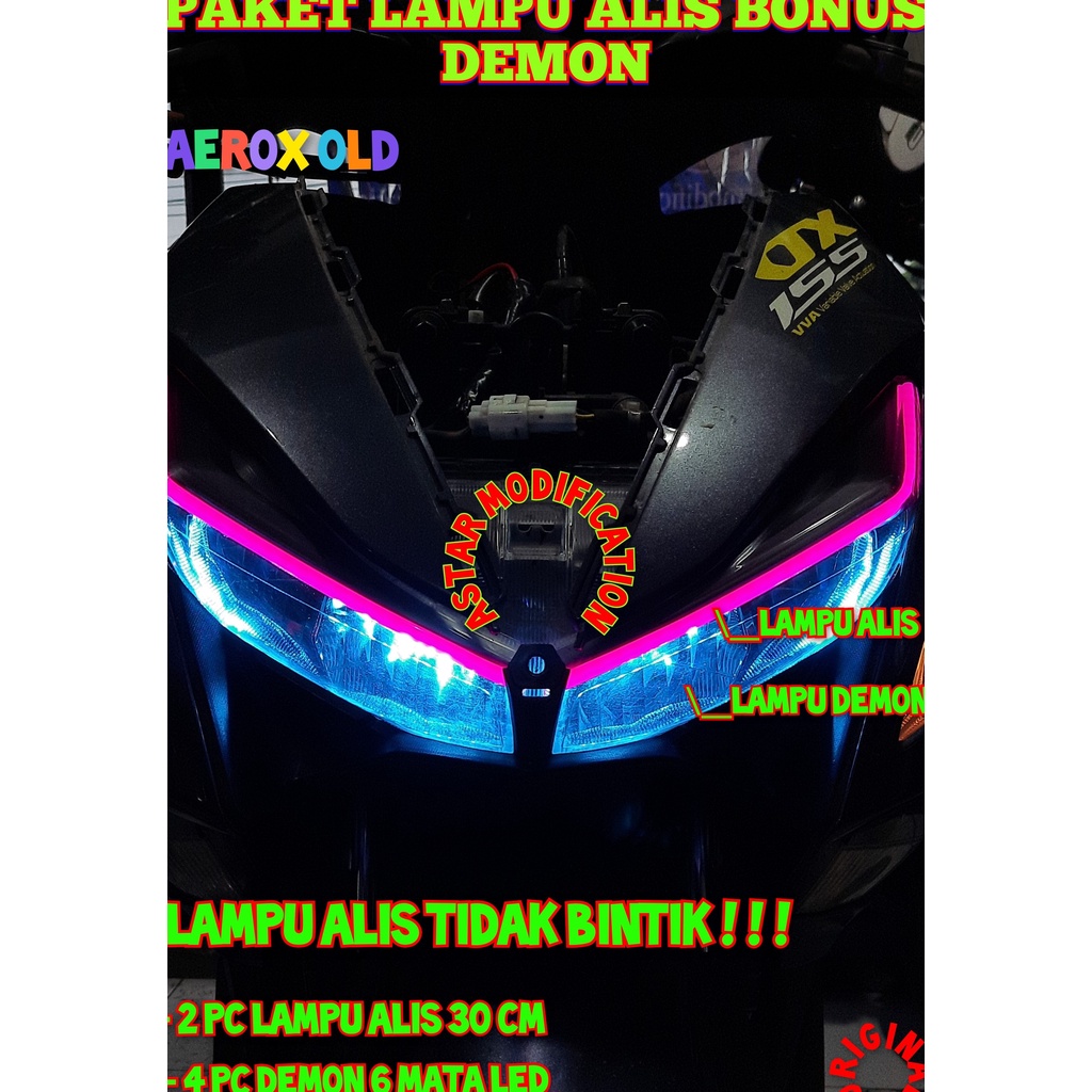 PAKET LAMPU LED ALIS MOTOR VARIO BONUS DEMON ( 2pc alis 30cm + 4pc demon ) NEON FLEKSIBEL 12V