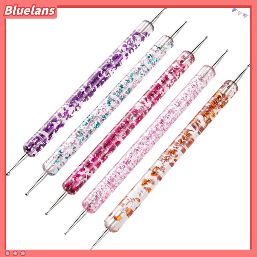 Bluelans 5Pcs / Set Pen Dotting Kepala Ganda Bahan Akrilik UV Gel Untuk Nail Art Manicure
