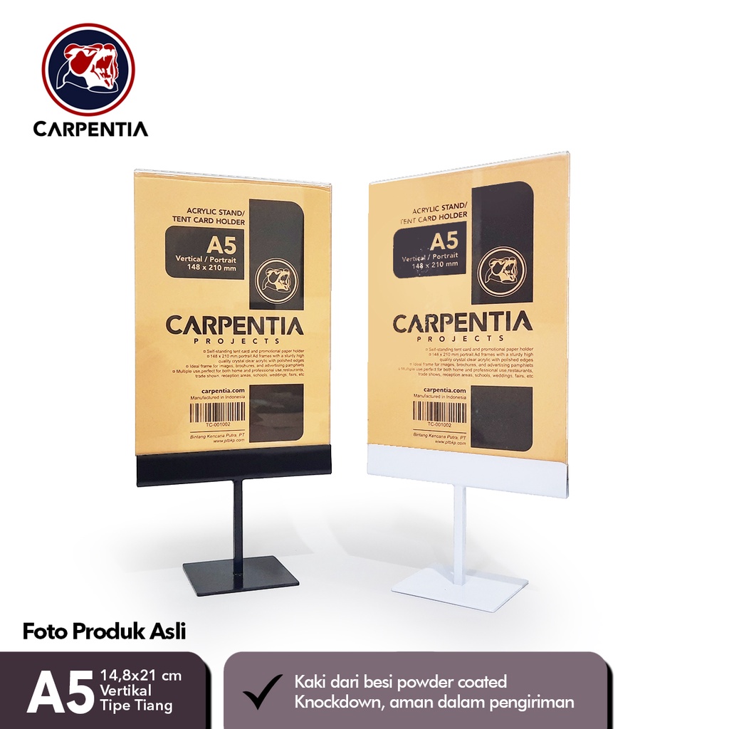 

Carpentia COVE - Stand Akrilik Kaki Besi / Tiang A5 Vertikal 14,8x21 cm [Display Menu, Brosur, Tent Card Holder, Nomor Meja dll]