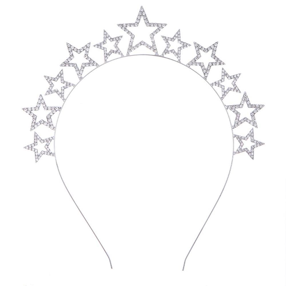 Mxbeauty Alloy Kristal Hiasan Kepala Telinga Kucing Bintang Bell Wanita Aksesoris Rambut Fashion Tahun Baru Bando Berlian Imitasi Merry Christmas Letter Hair Hoop