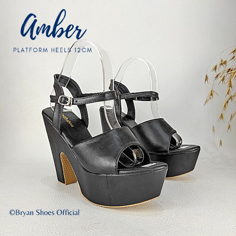 Bryan Amber Platform Heels 12cm Hak Tahu Kelom Berkualitas Mocca Hitam Sol Tebal