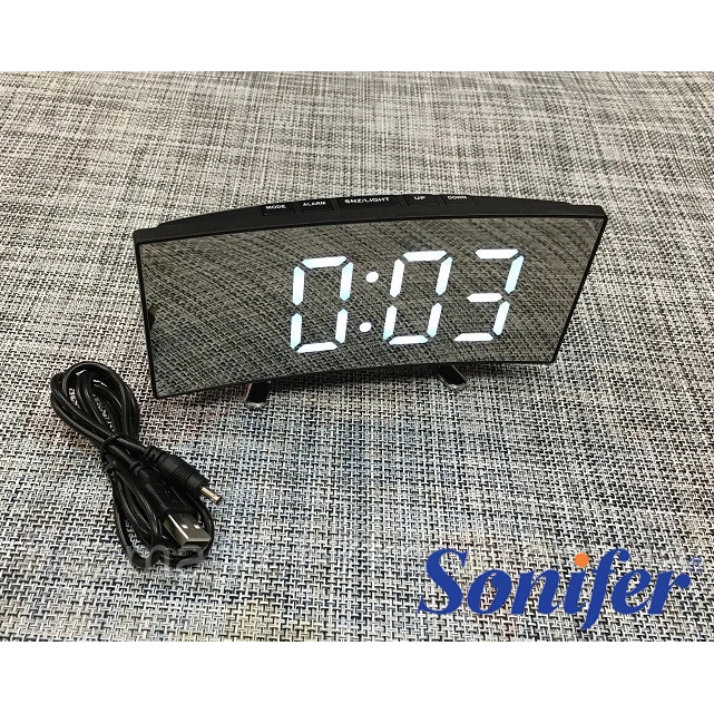 Jam Meja Digital Melengkung Mirror Alarm Clock SONIFER