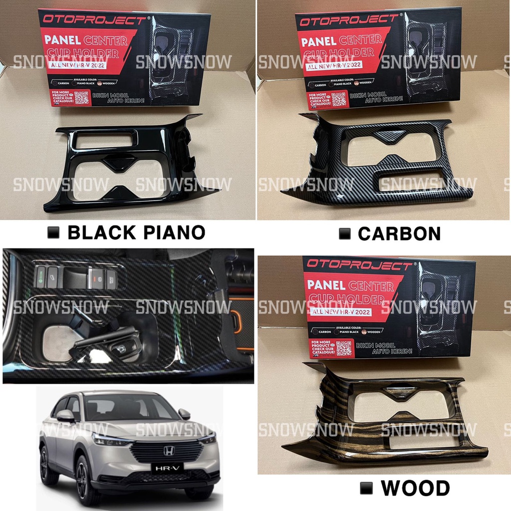 Panel Center Cup Holder Mobil Honda HRV 2022 UP Hitam Wood Carbon