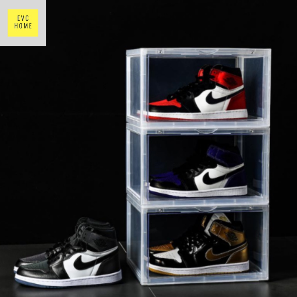 Kotak Plastic Sneaker Stackable Storage Transparent Boxes Drop Front Acrylic Drawer Type Magnetic Clear Shoe Box