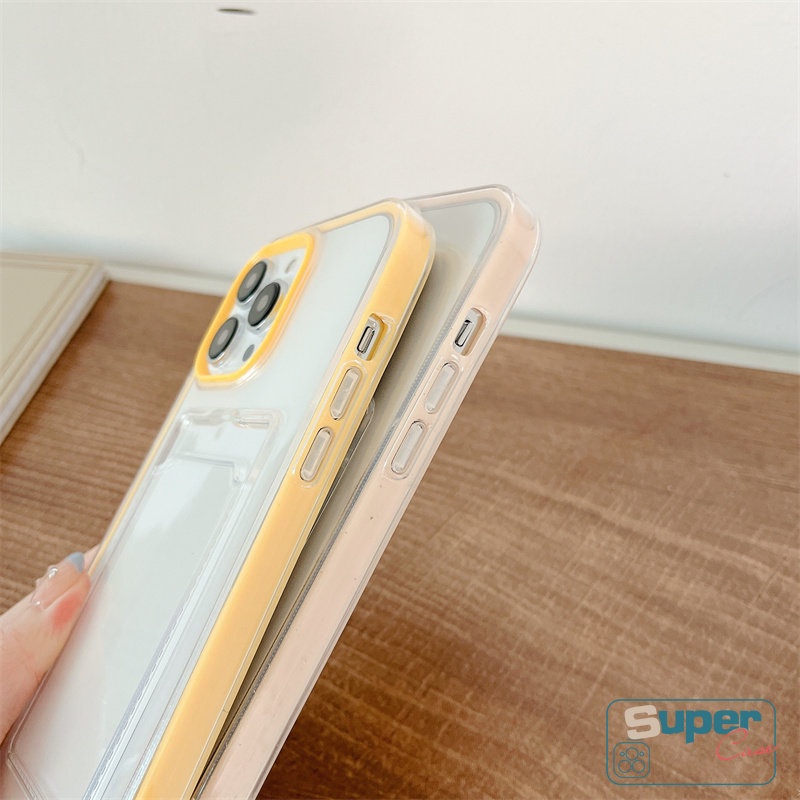 3in1 Soft Case Dompet Kartu Warna Macaron Untuk iPhone 11 12 13 14 Pro MAX 6 6S 7 8 Plus XR X XS MAX SE 2020