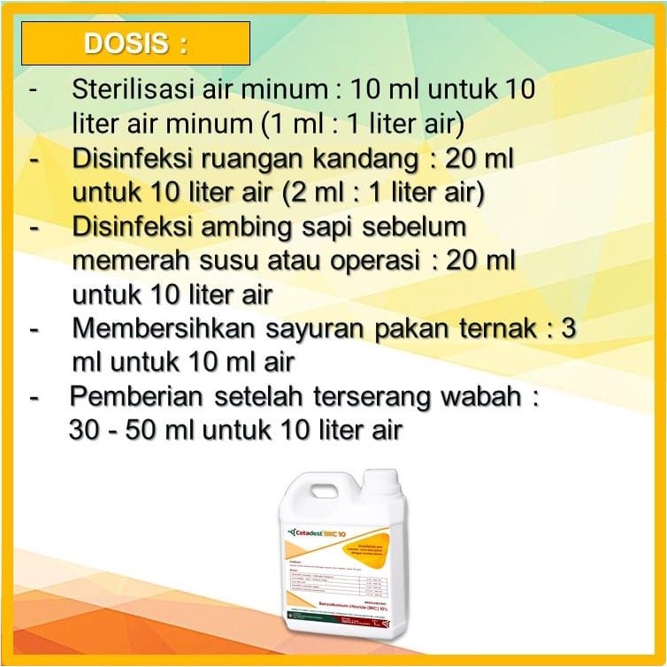 CETADEST BKC - Desinfektan Kandang 1 Liter - Desinfektan BKC 10% Aroma Jeruk - Like Destan dan Prodestan