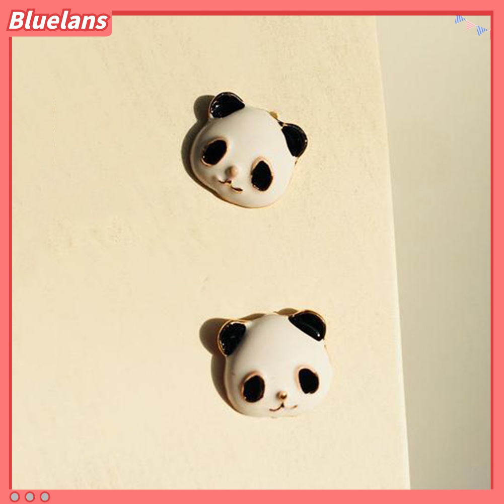 Anting Stud Enamel Bentuk Kartun Panda Mini Untuk Perhiasan Wanita