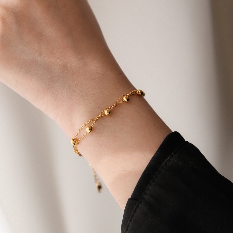 Gelang Titanium Biji Lada 2 Layer Gold Elegan Korea Fashion Style