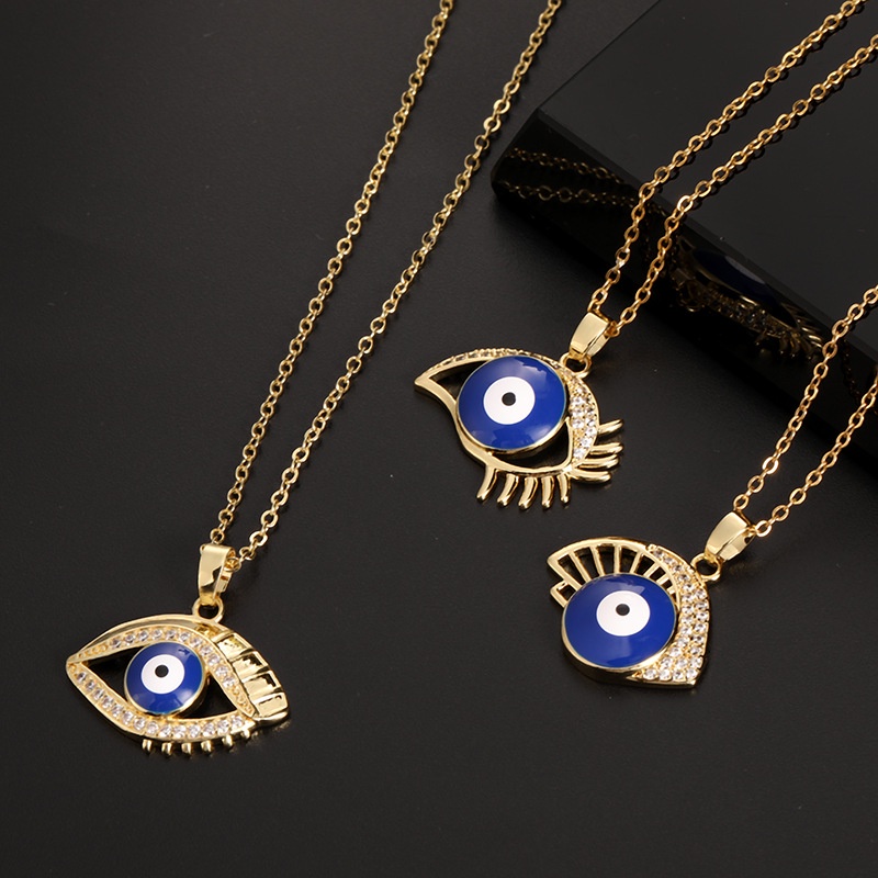 Set Kalung Rantai Lapis Emas Hias Liontin Mata Iblis Zirkon Mikro Serbaguna