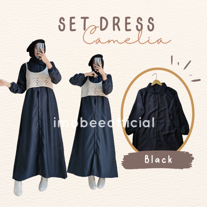 ONE SET DRESS CAMELIA // DRESS MOSCREPE KANCING BUSUI