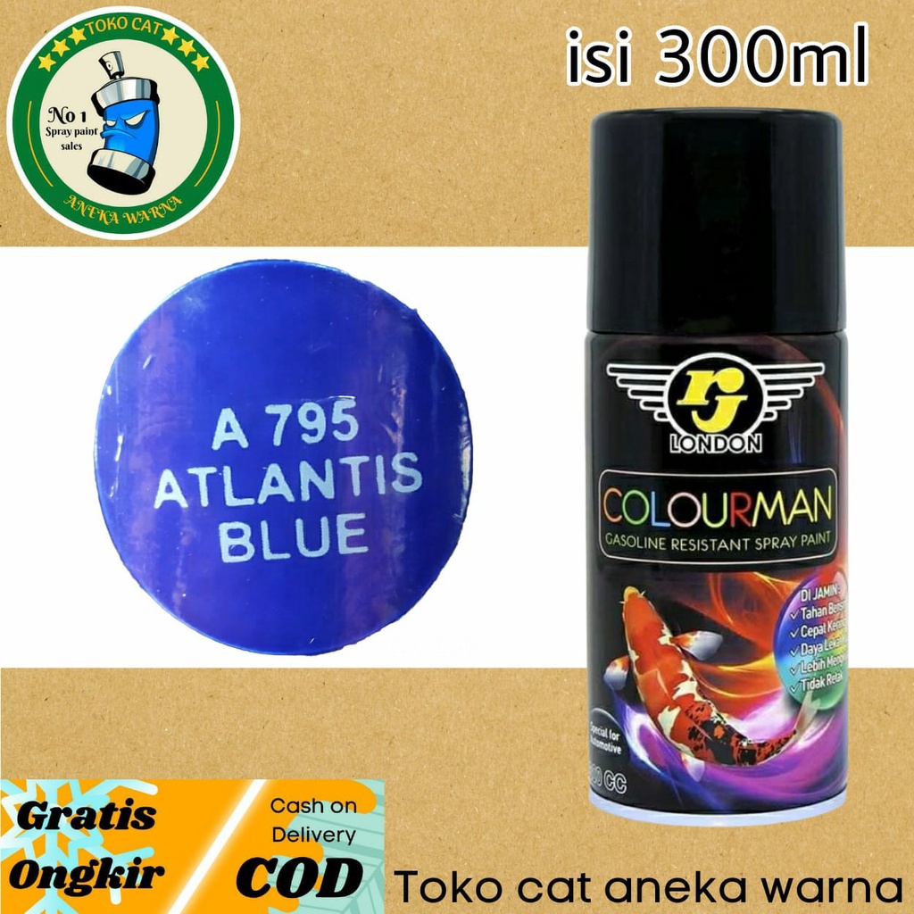 CAT SEMPROT COLOURMAN TAHAN BENSIN ATLANTIS BLUE BIRU LAUTAN 300ml spray paint pilox pilok produk dari rj london