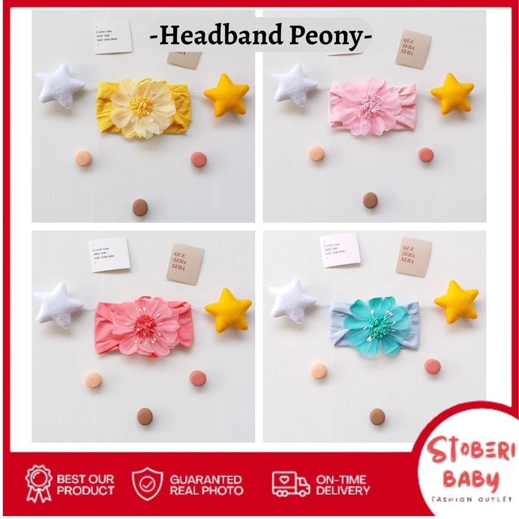 stoberi baby -  Baby Headband PEONY Motif Bunga / Bando Bayi / Headwrap / Headband Bayi