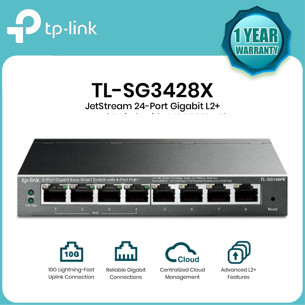 TP-LINK TL-SG3428X JetStream 24-Port Gigabit L2+ Managed Switch with 4 10GE SFP+ Slots