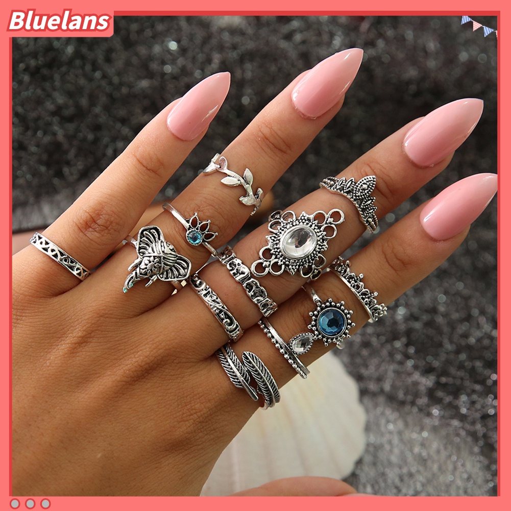 12 Pcs Cincin Buku Jari Aneka Bentuk Gaya Vintage Boho Untuk Wanita