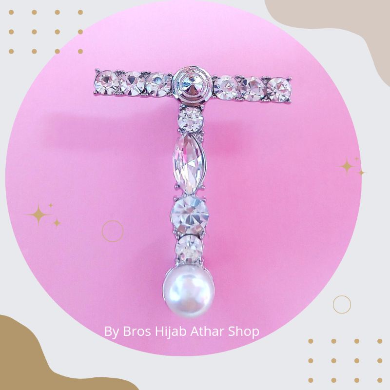 Pin Bros Huruf Inisial Bross Nama Permata Diamond Kristal Mutiara Buatan Brooch Premium Pin Hijab Peniti Baju by Bros hijab Athar shop