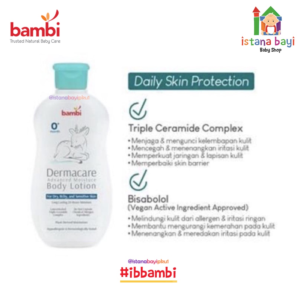 Bambi Baby Dermacare Advance Moisture Body Lotion 200ml | Lotion Pelembab Bayi Anak Khusu Kulit Atopic