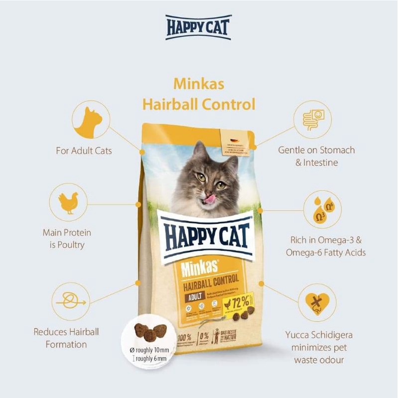 GRAB/GO-JEK Happy Cat Minkas Hairball Control Kemasan 10KG Dry Food