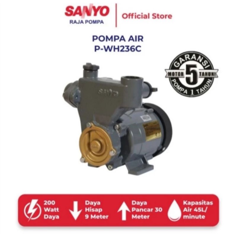 Pompa Air Sanyo P-WH236C Non Auto | Listrik PWH236C PWH 236C 200W 200