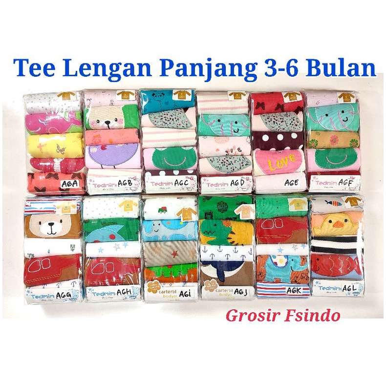 Kaos bayi lengan panjang/ tee lengan panjang 5in1 KODE A/Atasan lengan panjang/ baju bayi lengan panjang 5in1