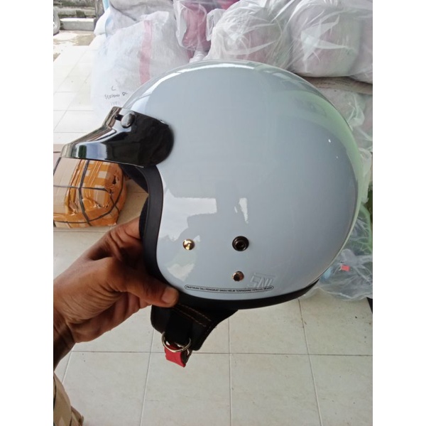 (bisa COD)HELM BOGO GREY SOLID Ful Leher,SNI