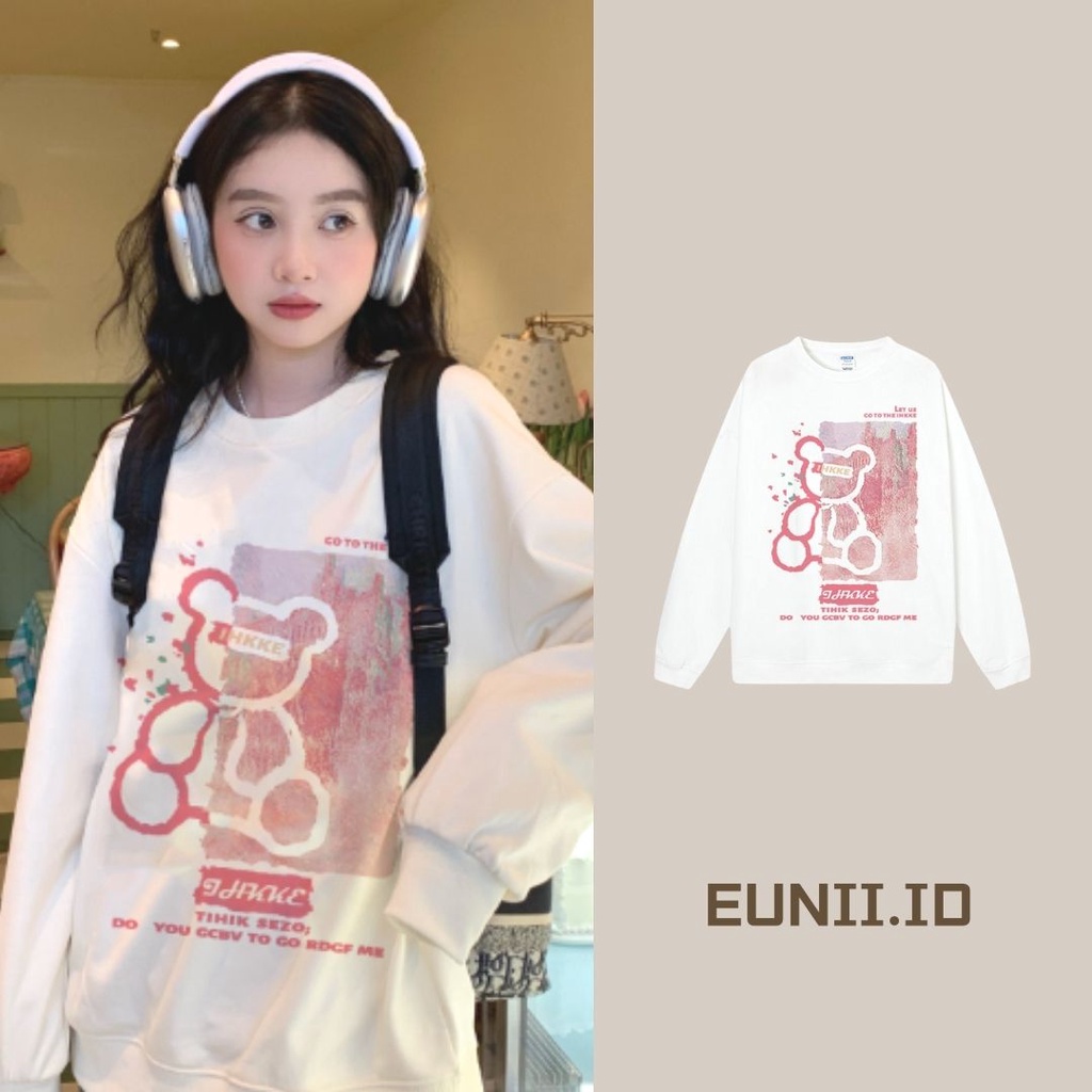 Sweater Lengan Panjang Cute Pink Bear Korean Style/Sweater Crop/Baju Wanita/Switer Wanita