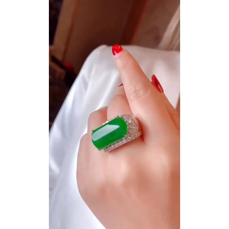 natural [JADEITE JADE GIOK BURMA TIPE C TOP COLOR] giok burma emban cincin wanita ring emas perak si