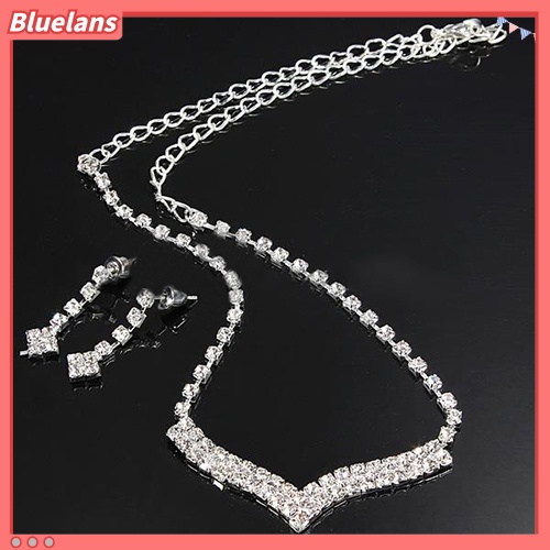 Bluelans Fashion Women Lady Rhinestone Stud Earring Necklace Wedding Bridal Jewelry Set